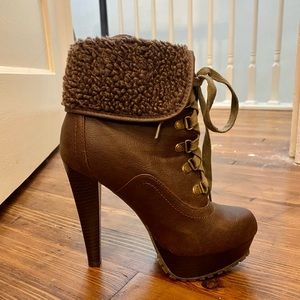 Brown Faux Fur Platform Booties